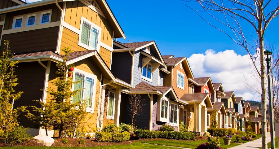 Row of houses in suburban neighborhood